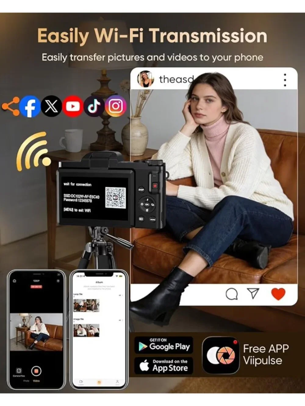 4K Digital Camera for Photography with WiFi, 64MP Autofocus 16XZoom Vlogging Cam